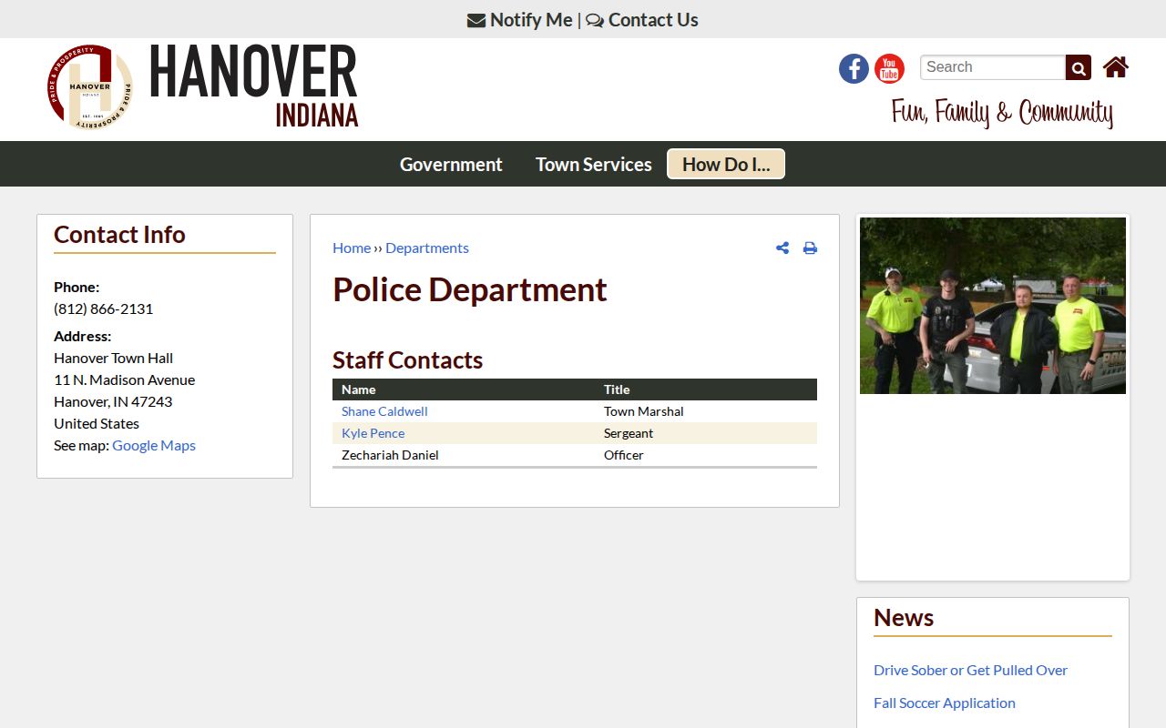 Hanover Police Department records page for busted mugshot research