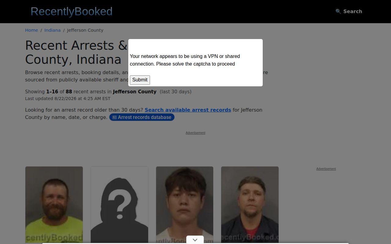 Unofficial RecentlyBooked Jefferson County booking page